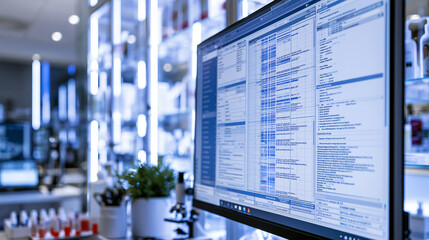 Obraz premium Pharmacogenomics analysis displayed on pharmacy computer screen