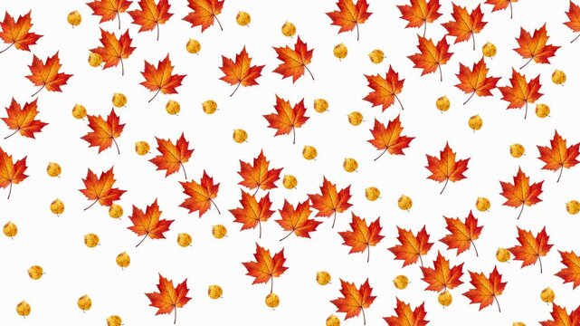 Autumn leaves pattern with seamless looping motiong orange maple foliage on white background. Suitable for fall designs, stationery, textiles, and autumnthemed projects.