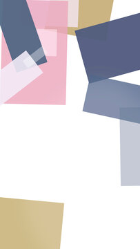 A vibrant arrangement of angled translucent rectangles in pink, navy, and cream overlaps on white, creating energetic modern background art for web and ads.