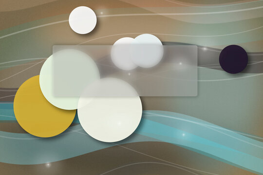 White and pale pastel circles and rounded rectangles float across a smooth gradient wave field, creating a clean modern feel for UI and brand scenes.