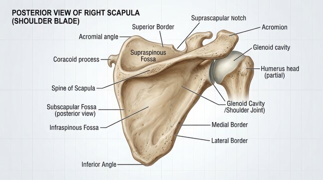 Posterior View of Human Right Scapula Anatomy Diagram illustration