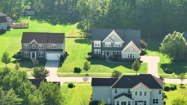 Residential homes in suburban sprawl development in Cleveland, Ohio. Low-density two story private houses in rural suburbs. Housing market in the USA.