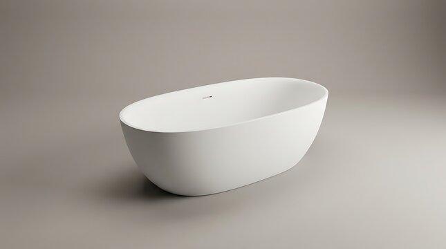 Modern white freestanding oval bathtub for a luxury bathroom interior design with minimalist style decor. unadorned tub