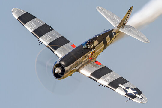 P 47 Thunderbolt makes a steep banking turn