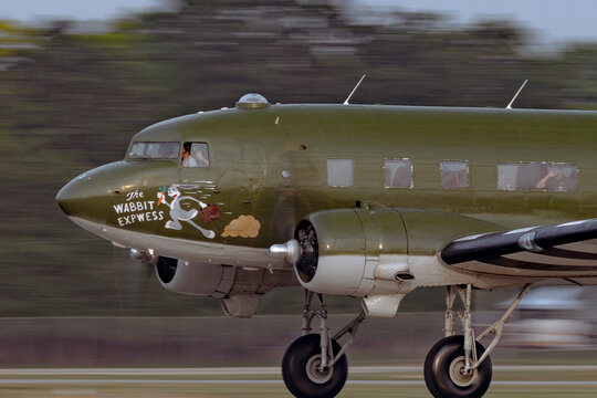 C 47 Skytrain Wabbit Express taxis on the runway