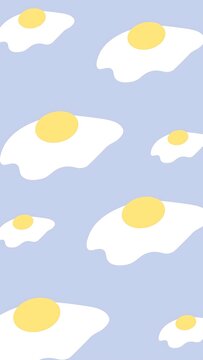 Cute seamless pattern of fried eggs on a pastel blue background for kitchen wallpaper and textile design