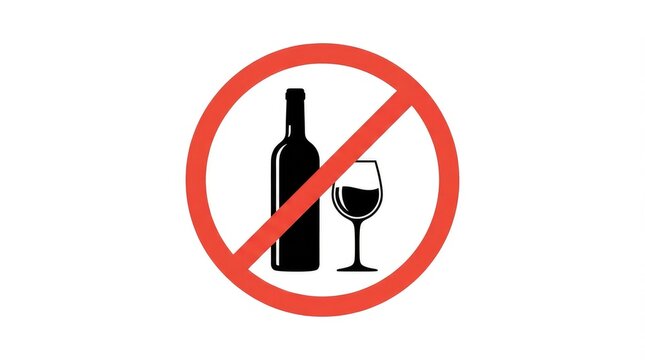 Prohibition symbol combining wine bottle and glass with red prohibition circle with glass graphic circle bars communication illustration restriction