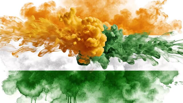 Abstract watercolor texture design featuring saffron white and green colors representing the indian national flag concept in 4K