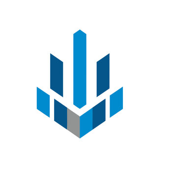 Abstract geometric logo with blue and gray bars