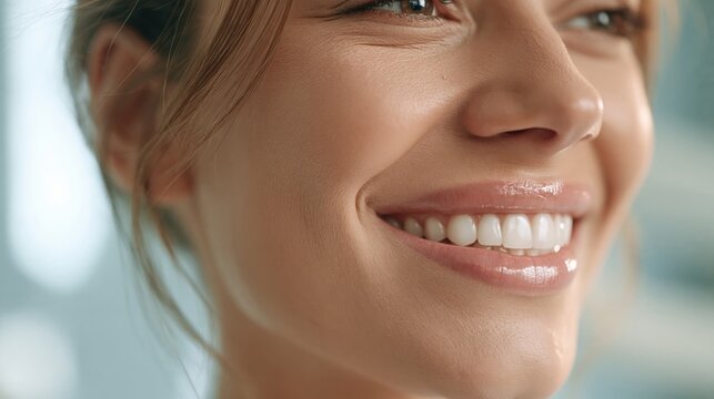 Close up of a beautiful woman with a perfect bright smile and white teeth