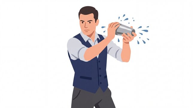 Professional male bartender shaking a cocktail shaker illustration