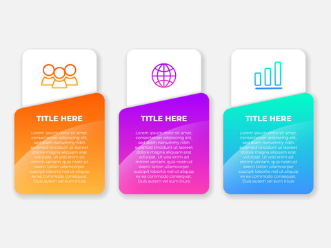 Modern 3 Steps Options Business Infographic Template Vector Design with Gradient Colorful Vertical Cards Layout