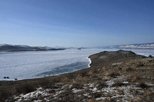 Winter island of Ogoy on Lake Baikal. Russia