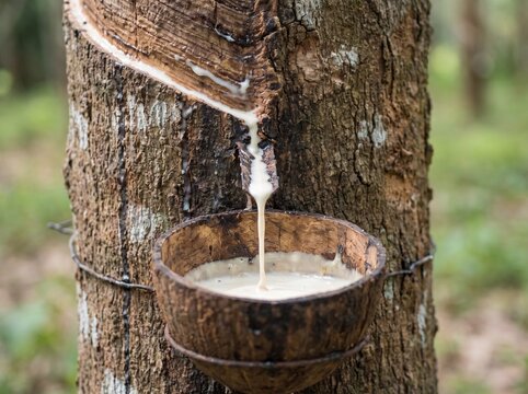 Latex from a tapped rubber tree 