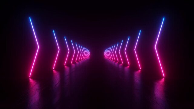 neon light shapes on black background,rainbow colors, empty space,  80's retro style, fashion show stage, abstract background, 3d rendering,conceptual image.