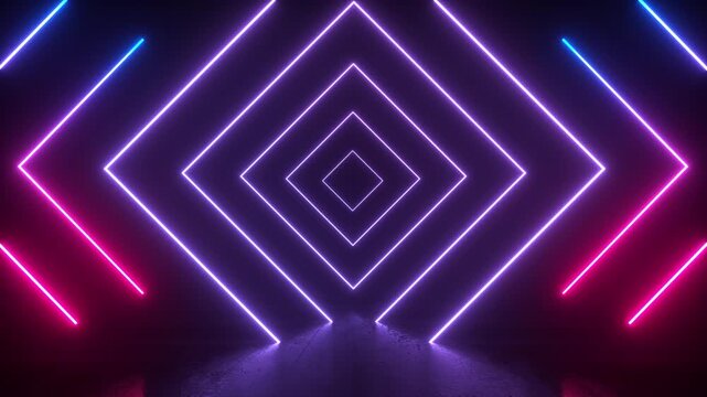 neon light shapes on black background,rainbow colors, empty space,  80's retro style, fashion show stage, abstract background, 3d rendering,conceptual image.