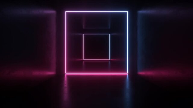 neon light shapes on black background,rainbow colors, empty space,  80's retro style, fashion show stage, abstract background, 3d rendering,conceptual image.