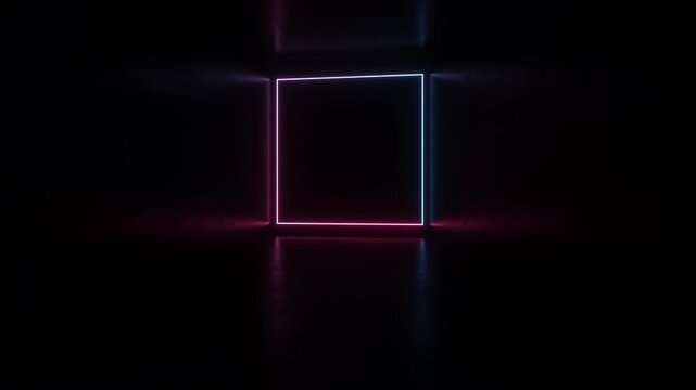 neon light shapes on black background,rainbow colors, empty space,  80's retro style, fashion show stage, abstract background, 3d rendering,conceptual image.