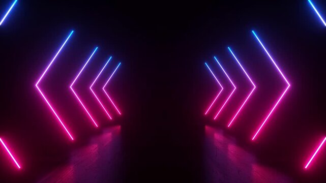 neon light shapes on black background,rainbow colors, empty space,  80's retro style, fashion show stage, abstract background, 3d rendering,conceptual image.