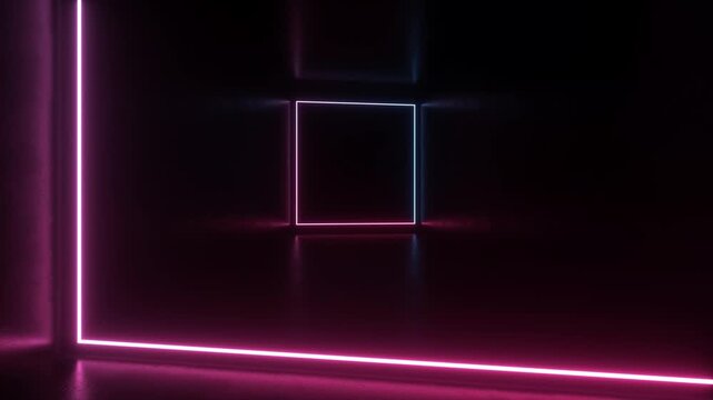neon light shapes on black background,rainbow colors, empty space,  80's retro style, fashion show stage, abstract background, 3d rendering,conceptual image.