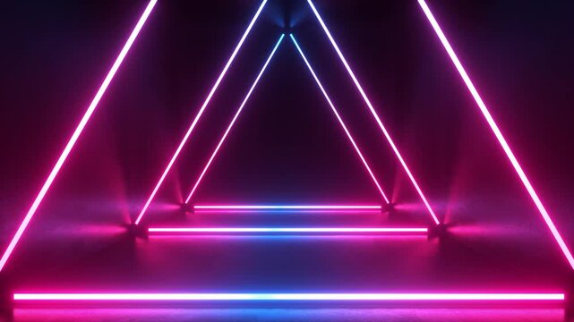 neon light shapes on black background,rainbow colors, empty space,  80's retro style, fashion show stage, abstract background, 3d rendering,conceptual image.