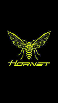 A striking yellow hornet logo with outstretched wings on a black background.