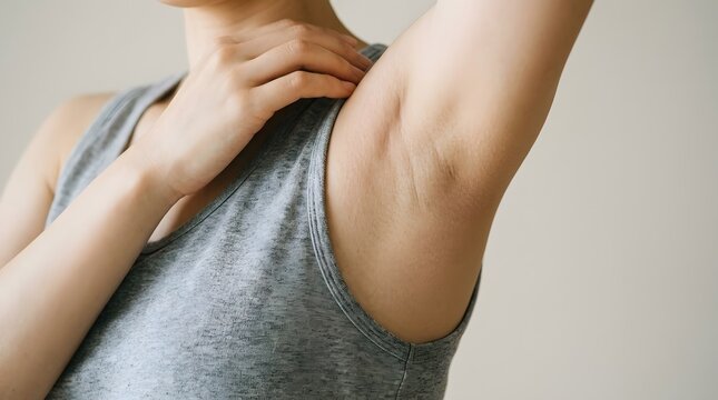 脇と腕を公開し肌のケアを行う女性のクローズアップ