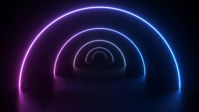 neon light shapes on black background,rainbow colors, empty space,  80's retro style, fashion show stage, abstract background, 3d rendering,conceptual image.