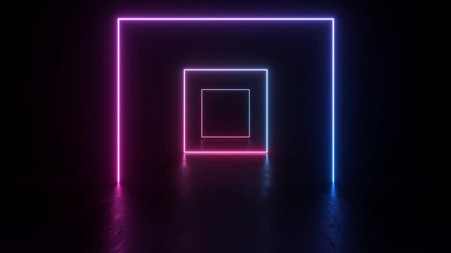 neon light shapes on black background,rainbow colors, empty space,  80's retro style, fashion show stage, abstract background, 3d rendering,conceptual image.