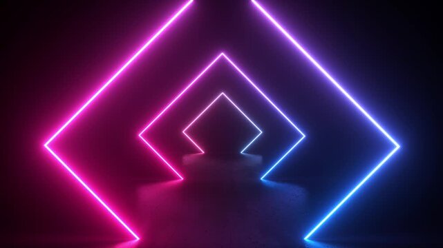 neon light shapes on black background,rainbow colors, empty space,  80's retro style, fashion show stage, abstract background, 3d rendering,conceptual image.
