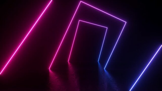 neon light shapes on black background,rainbow colors, empty space,  80's retro style, fashion show stage, abstract background, 3d rendering,conceptual image.