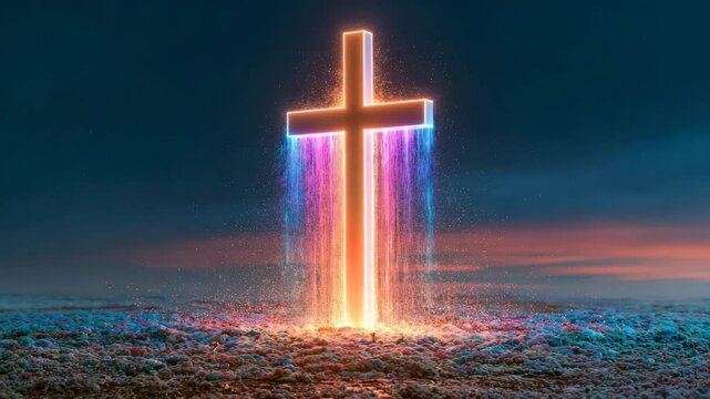 Futuristic Glowing Cross of Light for Faith Concepts