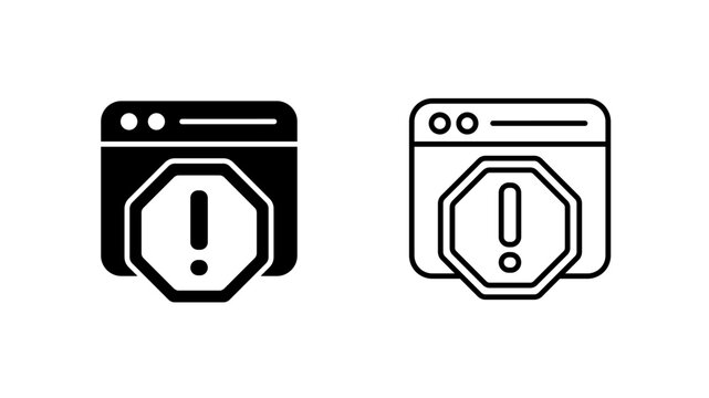 Browser glyph and outline icon. Warning octagon alert. Error.
