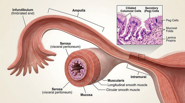 3D Photorealistic Complete Human Fallopian Tube Histology Anatomy with Ciliated and Secretory Epithelium