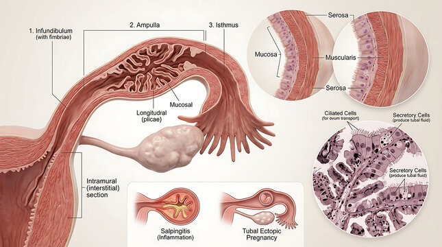 3D Photorealistic Complete Human Fallopian Tube Histology Anatomy with Ciliated and Secretory Epithelium