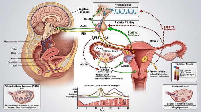 3D Photorealistic Complete Human Female Reproductive Hormone Anatomy with GnRH FSH LH Estrogen and Progesterone