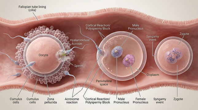 3D Photorealistic Complete Human Fertilization Anatomy with Sperm-Oocyte Fusion Acrosome Reaction and Pronuclear Formation