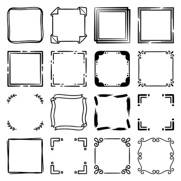 Hand Drawn Square Doodle Frames Collection Set Vector Illustration