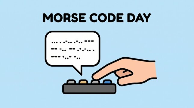 Hand typing morse code on keyboard with speech bubble