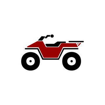 A clean, minimalist vector logo featuring an all-terrain quad bike (ATV), rendered in bold red and black tones against a clean white background. The rugged and adventurous design is ideal for off-road