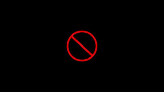 Red restricted sign icon pulsating on dark background animation graphic loop for digital interface warning notification symbol motion design element for web user interaction.