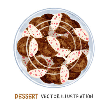 Watercolor chocolate vanilla cookies biscuit in plastic jar. Vector food illustration.