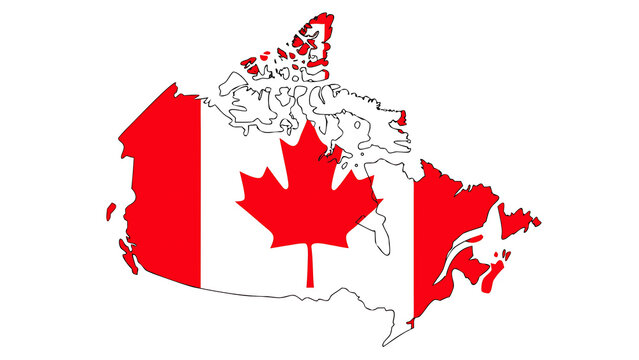 Canada Map Outline Filled with Canadian Flag Texture Isolated on White Background - Vector Graphic