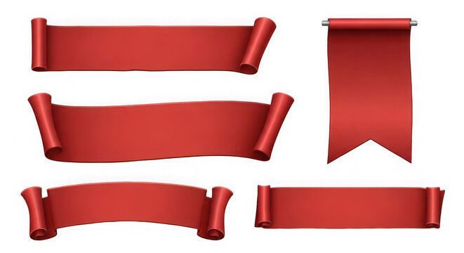 A set of red ribbons and banners isolated on transparent background
