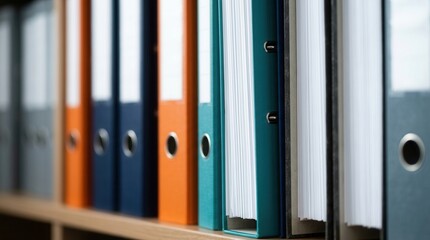 Fototapeta premium Organized technical documentation manuals in binders for accessible information storage.