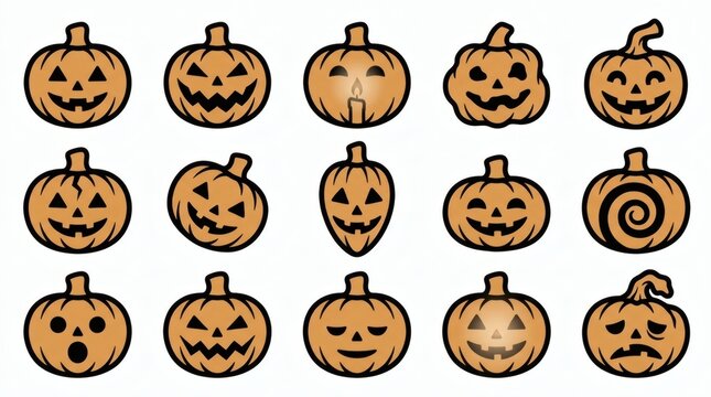 Black And Orange Two Tone Flat Vector Carved Turnip Lantern Creatures Collection

