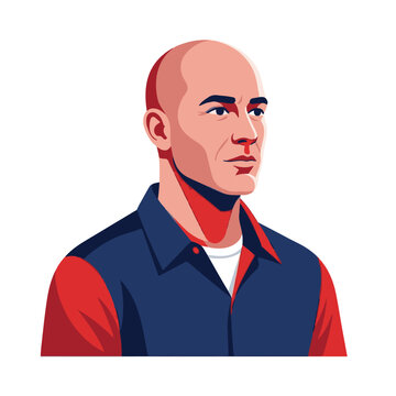 Bald man character vector illustration for professional business profile and personal branding concept isolated on white background