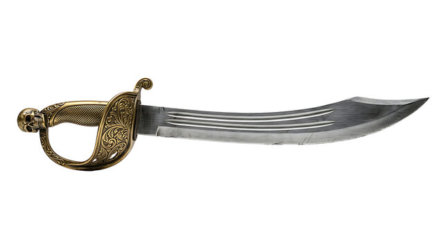 Ornate pirate cutlass with skull hilt isolated on transparent background