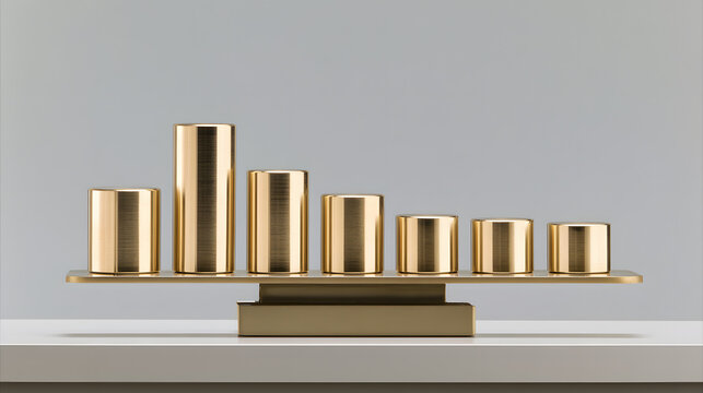 Polished Brass Weights in Geometric Arrangement on Metallic Stand