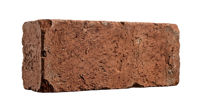 Rough textured red clay brick isolated on transparent background